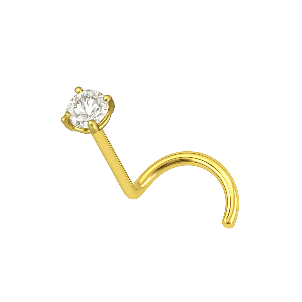 14K Gold Claw Set Round Lab Grown Diamond Nose Screw Stud - Monster Piercing