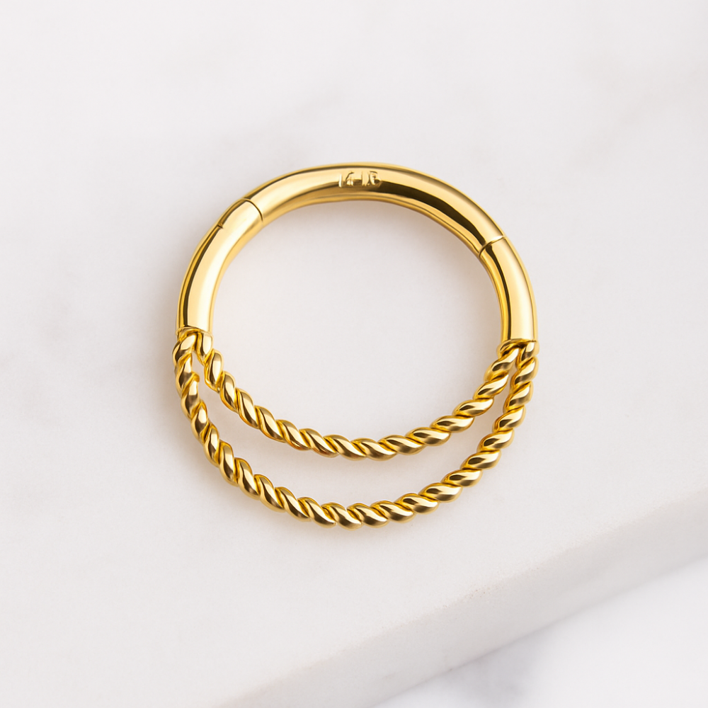 14K Gold Twisted Double Ring Segment Clicker Ring - Monster Piercing
