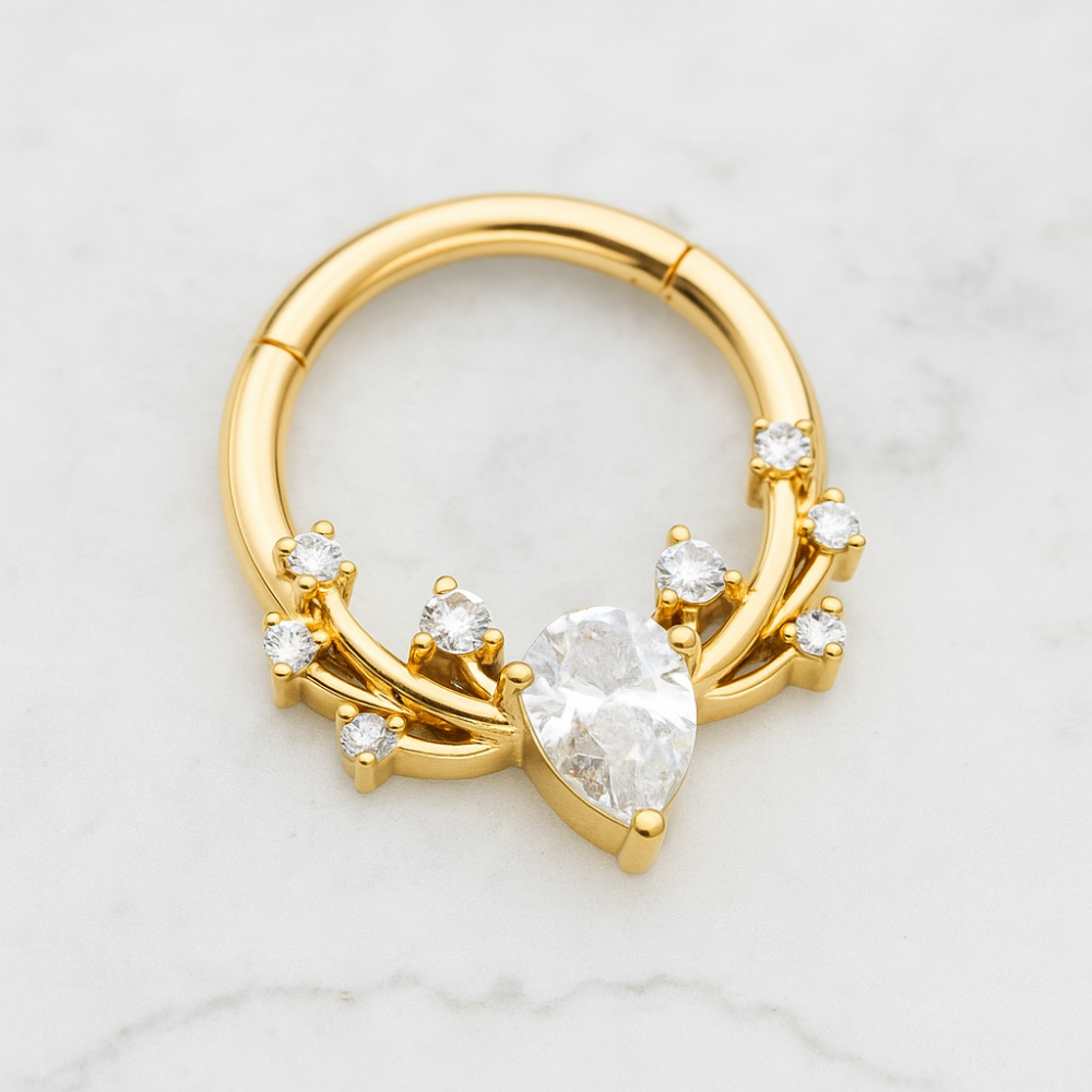 316L Surgical Steel CZ Jewelled Antler Hinged Segment Clicker Ring - Monster Piercing