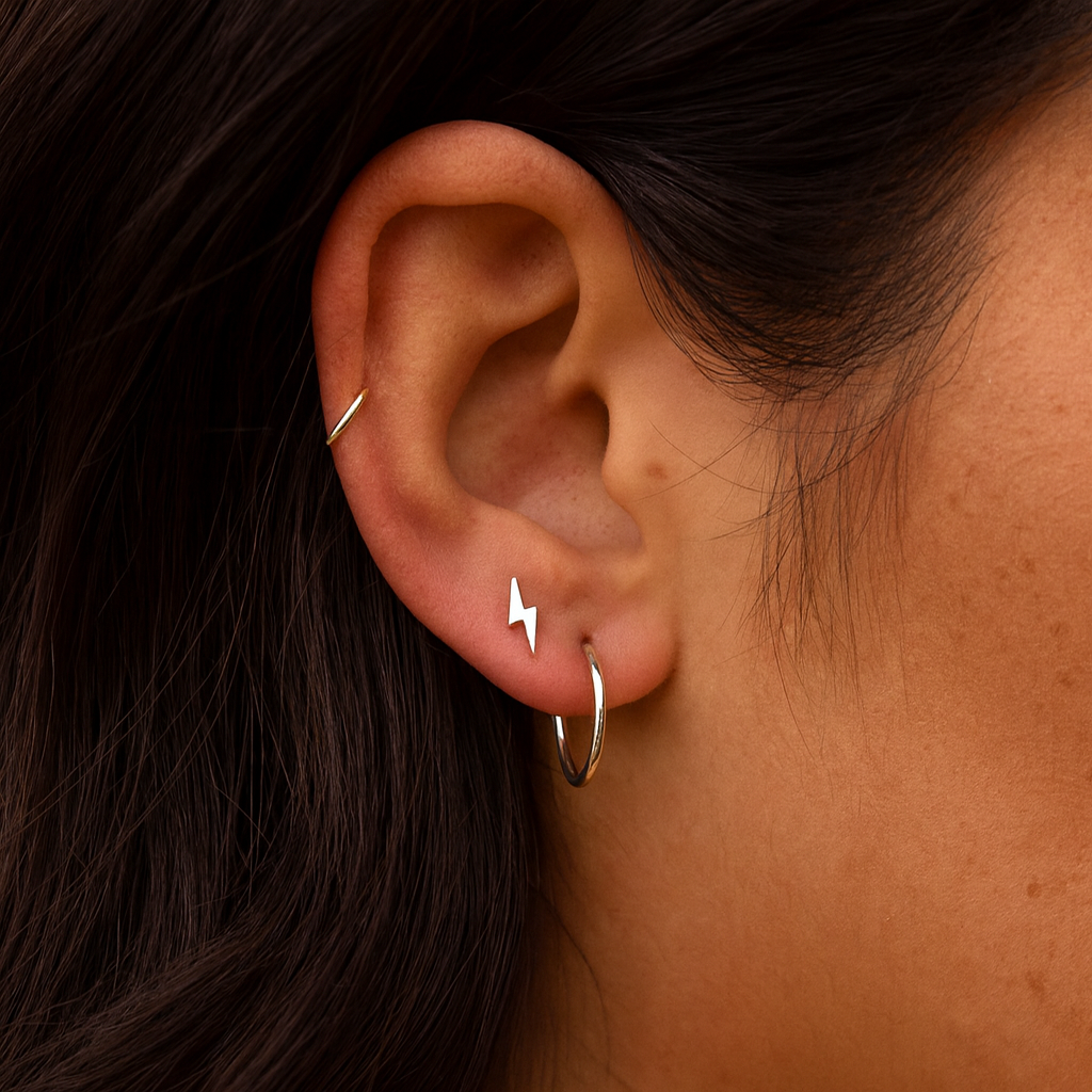 14K Gold Internally Threaded Lightning Bolt Stud - Monster Piercing