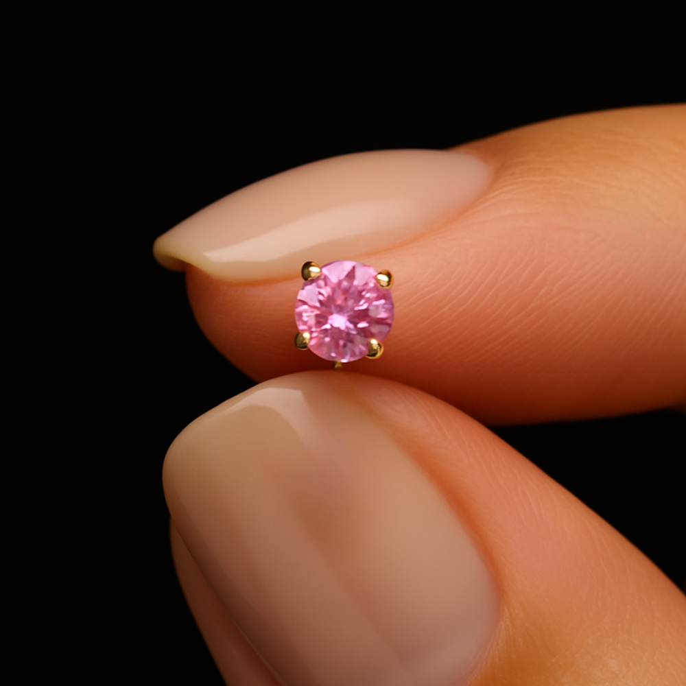 9K Gold Pink Cubic Zirconia Jewelled Nose Bone - Monster Piercing