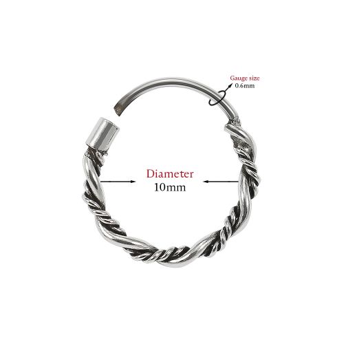 925 Sterling Silver Bali Style Oxidised Tribal Twisted Hinged Segment Nose Ring 8mm 8mm 10mm