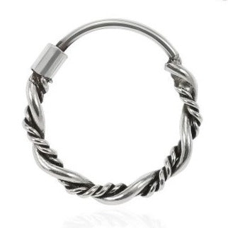925 Sterling Silver Bali Style Oxidised Tribal Twisted Hinged Segment Nose Ring 8mm 8mm 10mm