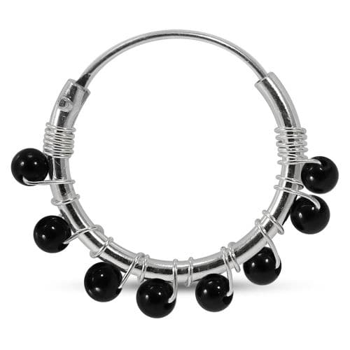 925 Sterling Silver Eight Beaded Segment Nose Ring Black Black Mix