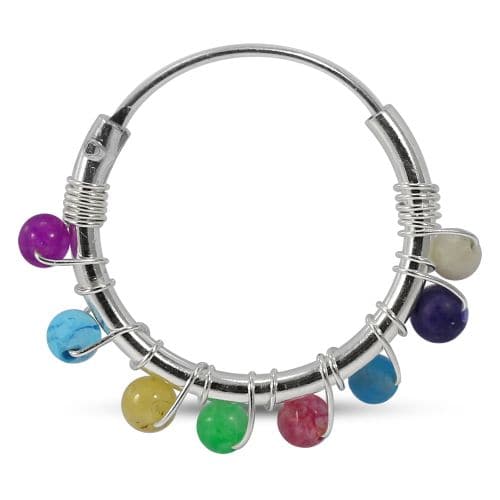 925 Sterling Silver Eight Beaded Segment Nose Ring Black Black Mix