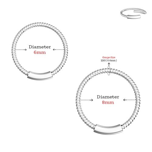 925 Sterling Silver Twisted Design Nose Hoop Ring Silver Silver / 6mm Silver / 8mm Gold / 6mm Gold / 8mm Rose Gold / 6mm Rose Gold / 8mm