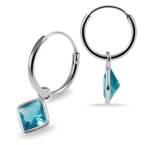 925 Sterling Silver Square Cut Cubic Zirconia Dangling Fashion Earring Clear Clear Lavender Aqua Pink