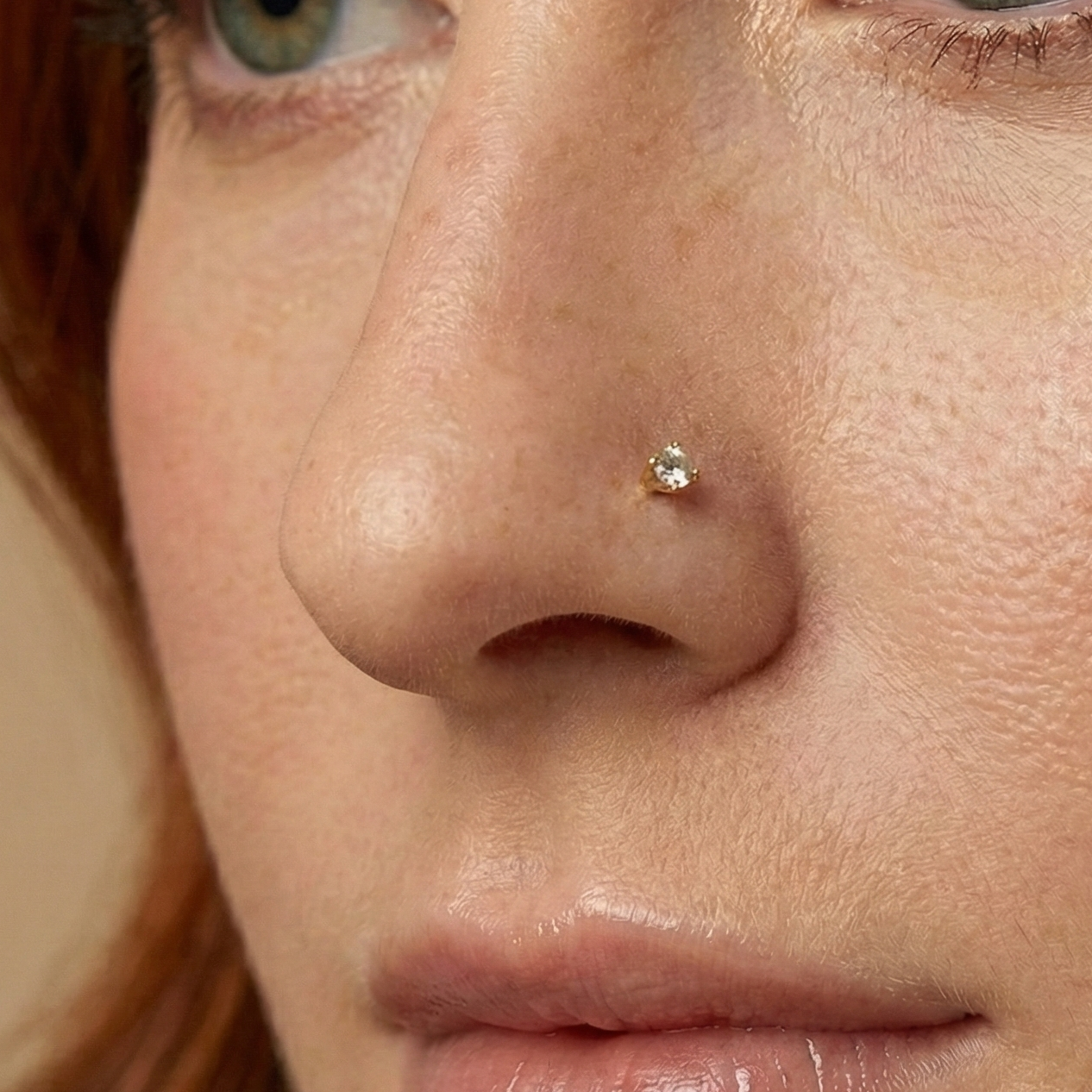 14K Gold L Bend Cubic Zirconia Nose Stud