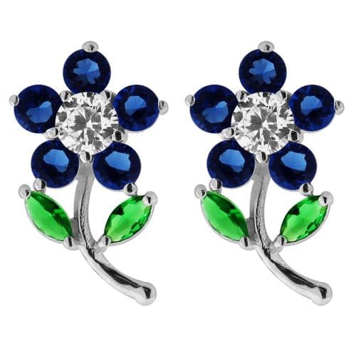 925 Sterling Silver Jewelled Daisy with Leaf Ear Stud - Monster Piercing
