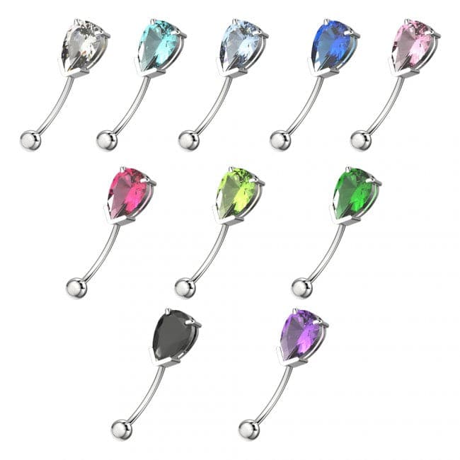 316L Surgical Steel Pear Shaped Jewelled Curved Barbell Eyebrow | Rook | Bridge Ring - Monster Piercing