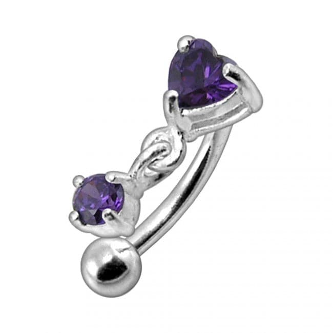 316L Surgical Steel Rhinestone Jewelled Heart with Dangle Curved Barbell Eyebrow | Rook | Bridge Ring - Monster Piercing