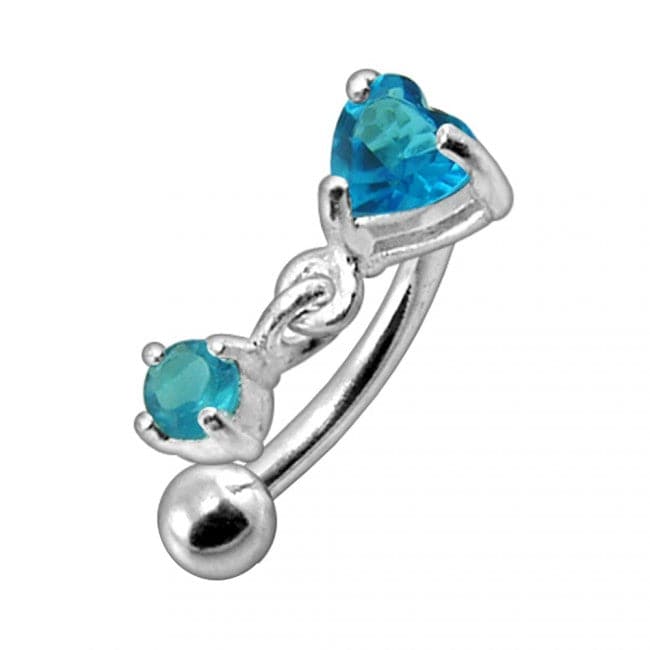 316L Surgical Steel Rhinestone Jewelled Heart with Dangle Curved Barbell Eyebrow | Rook | Bridge Ring - Monster Piercing