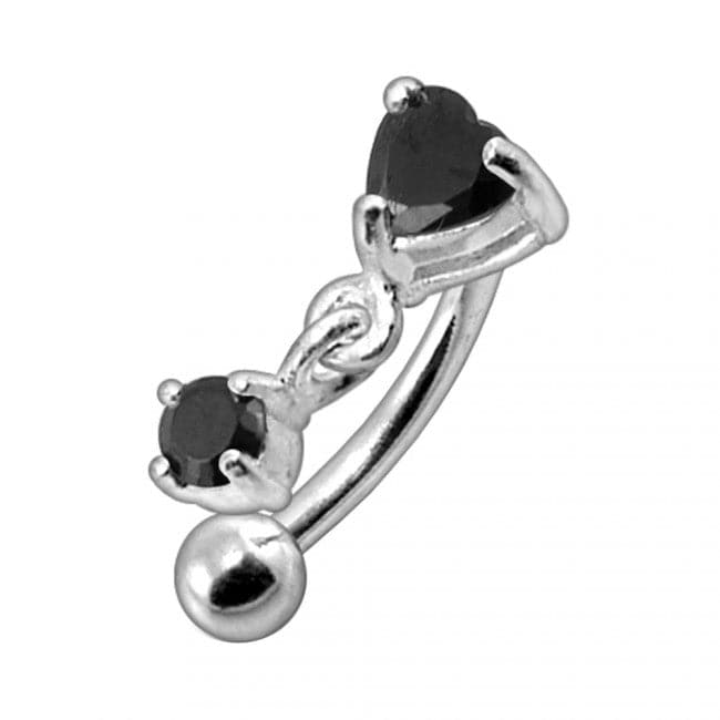 316L Surgical Steel Rhinestone Jewelled Heart with Dangle Curved Barbell Eyebrow | Rook | Bridge Ring - Monster Piercing