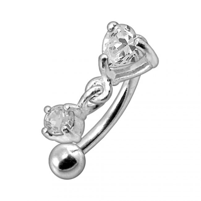 316L Surgical Steel Rhinestone Jewelled Heart with Dangle Curved Barbell Eyebrow | Rook | Bridge Ring - Monster Piercing