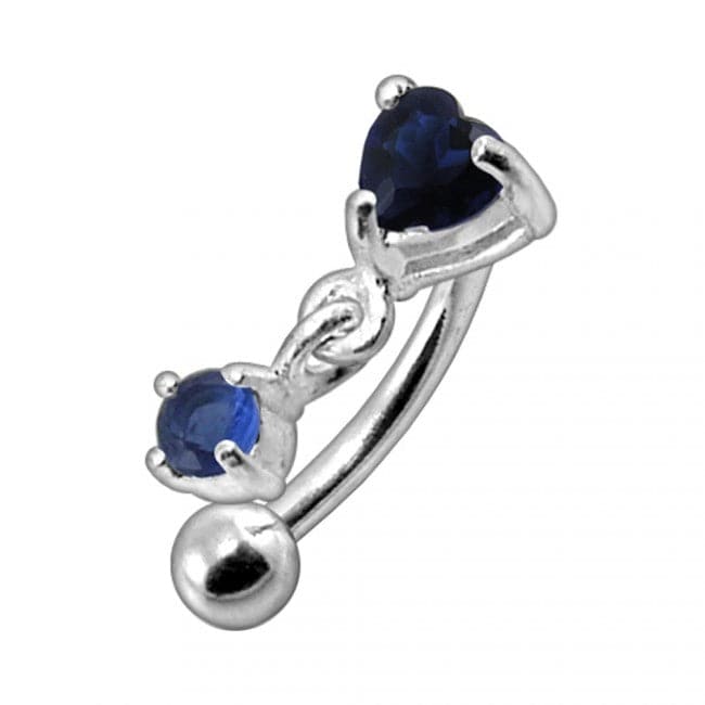 316L Surgical Steel Rhinestone Jewelled Heart with Dangle Curved Barbell Eyebrow | Rook | Bridge Ring - Monster Piercing