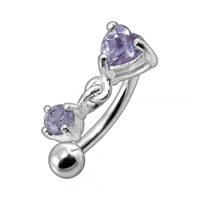 316L Surgical Steel Rhinestone Jewelled Heart with Dangle Curved Barbell Eyebrow | Rook | Bridge Ring - Monster Piercing