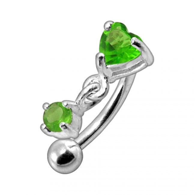 316L Surgical Steel Rhinestone Jewelled Heart with Dangle Curved Barbell Eyebrow | Rook | Bridge Ring - Monster Piercing