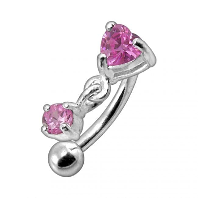 316L Surgical Steel Rhinestone Jewelled Heart with Dangle Curved Barbell Eyebrow | Rook | Bridge Ring - Monster Piercing