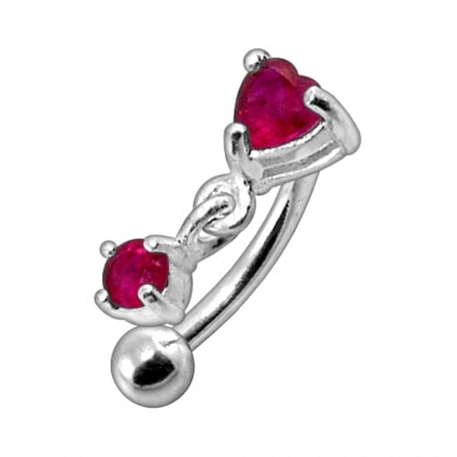 316L Surgical Steel Rhinestone Jewelled Heart with Dangle Curved Barbell Eyebrow | Rook | Bridge Ring - Monster Piercing