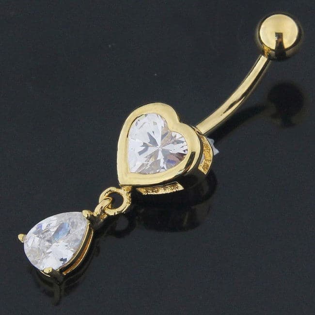 925 Sterling Silver Moving Jewelled Hearts Belly Ring - Monster Piercing