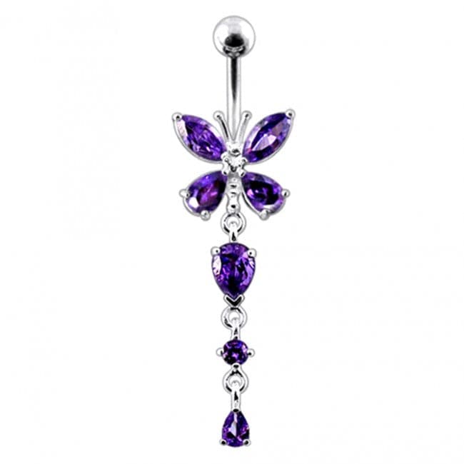 925 Sterling Silver Butterfly Dangling  Belly Ring - Monster Piercing