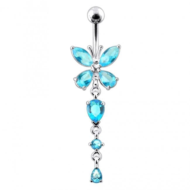 925 Sterling Silver Butterfly Dangling  Belly Ring - Monster Piercing