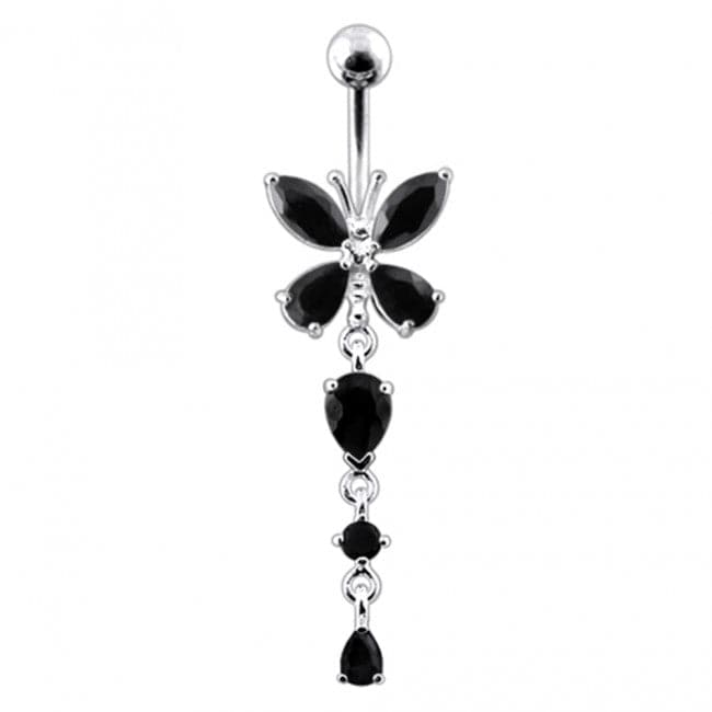 925 Sterling Silver Butterfly Dangling  Belly Ring - Monster Piercing