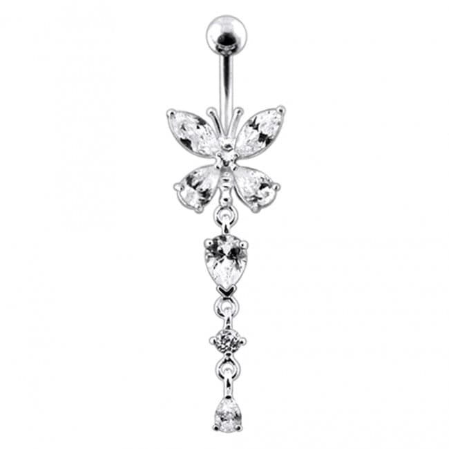 925 Sterling Silver Butterfly Dangling  Belly Ring - Monster Piercing