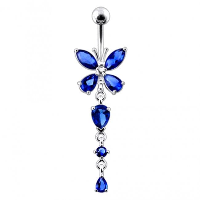 925 Sterling Silver Butterfly Dangling  Belly Ring - Monster Piercing