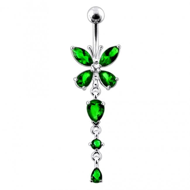 925 Sterling Silver Butterfly Dangling  Belly Ring - Monster Piercing