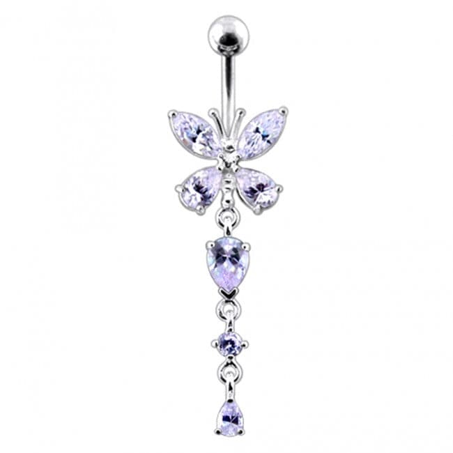 925 Sterling Silver Butterfly Dangling  Belly Ring - Monster Piercing