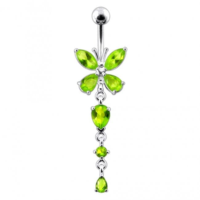 925 Sterling Silver Butterfly Dangling  Belly Ring - Monster Piercing