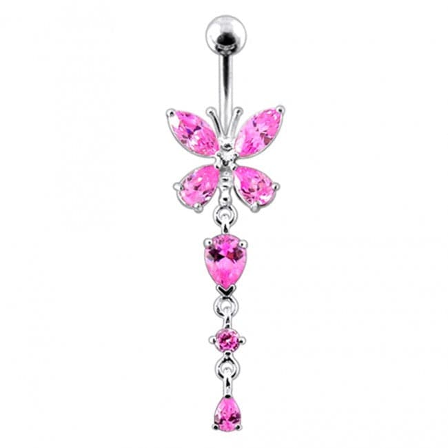 925 Sterling Silver Butterfly Dangling  Belly Ring - Monster Piercing