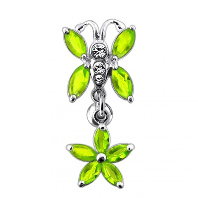 925 Sterling Silver Butterfly Flower Dangling Belly Ring - Monster Piercing