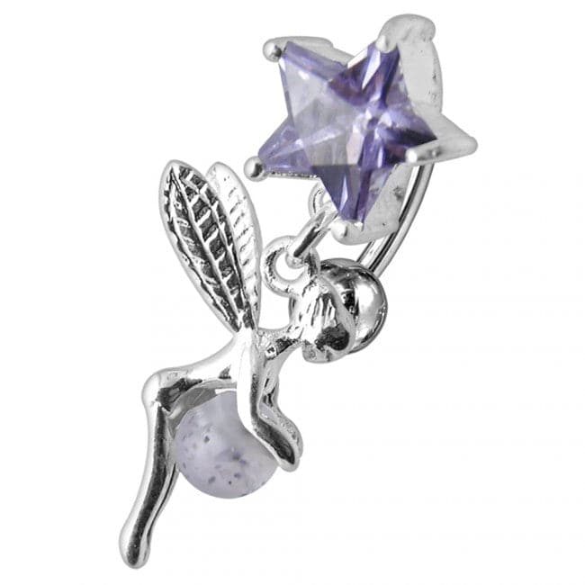 925 Sterling Silver Angel Star & Ball Jewelled Belly Ring - Monster Piercing