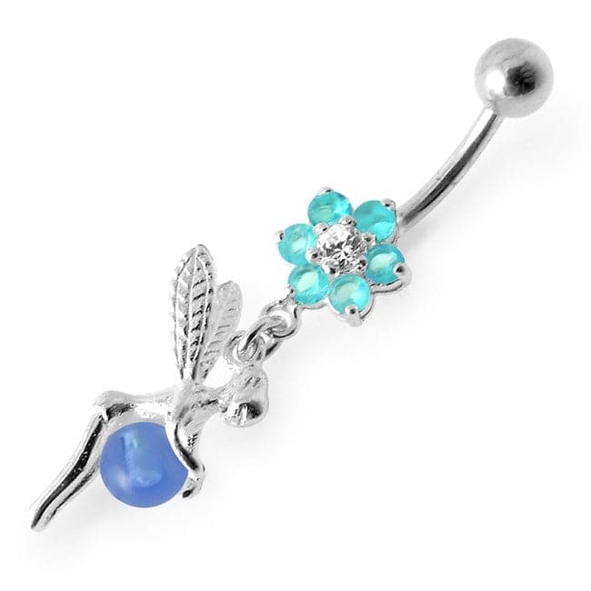 925 Sterling Silver Angel Flower & Ball Jewelled Belly Ring - Monster Piercing