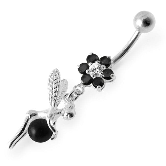 925 Sterling Silver Angel Flower & Ball Jewelled Belly Ring - Monster Piercing