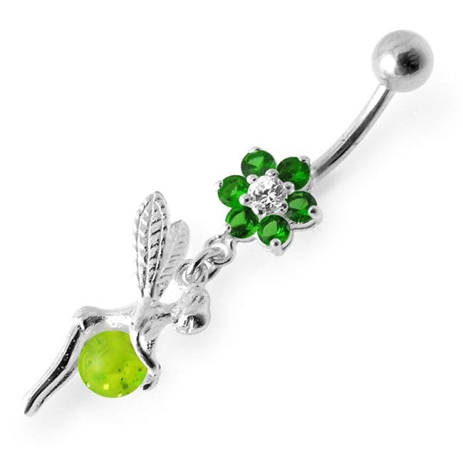 925 Sterling Silver Angel Flower & Ball Jewelled Belly Ring - Monster Piercing