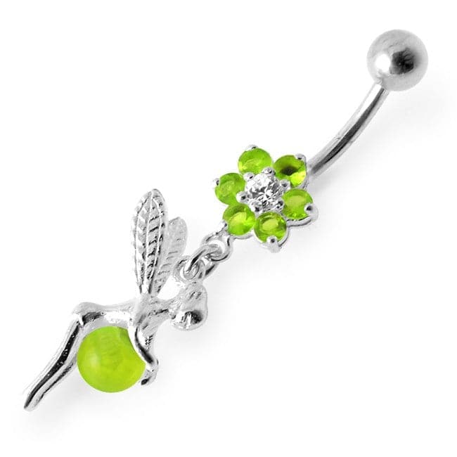925 Sterling Silver Angel Flower & Ball Jewelled Belly Ring - Monster Piercing