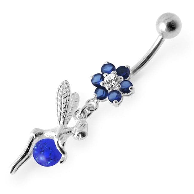925 Sterling Silver Angel Flower & Ball Jewelled Belly Ring - Monster Piercing