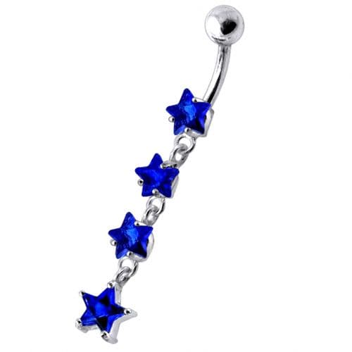 925 Sterling Silver Jewel Four Continuous Star Dangling Belly Ring - Monster Piercing