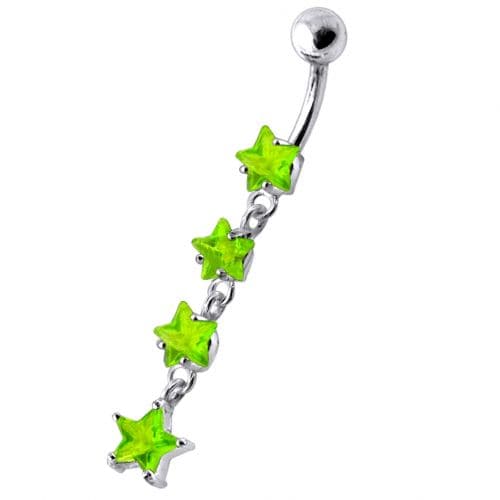925 Sterling Silver Jewel Four Continuous Star Dangling Belly Ring - Monster Piercing