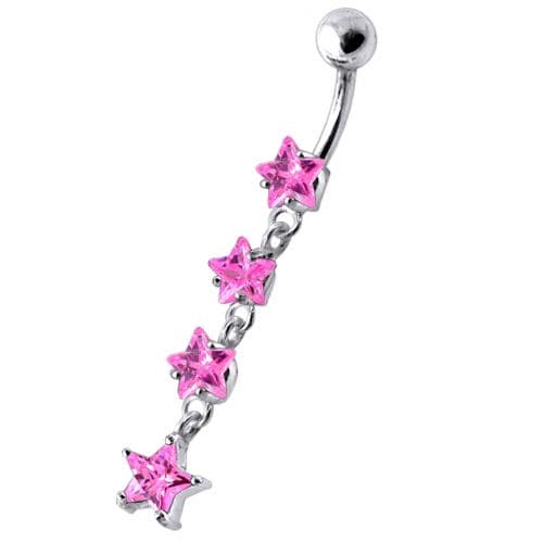 925 Sterling Silver Jewel Four Continuous Star Dangling Belly Ring - Monster Piercing