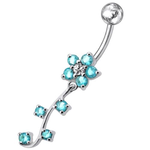 925 Sterling Silver Fancy  Silver Flower Dangling Belly Ring - Monster Piercing