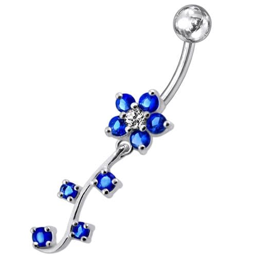 925 Sterling Silver Fancy  Silver Flower Dangling Belly Ring - Monster Piercing