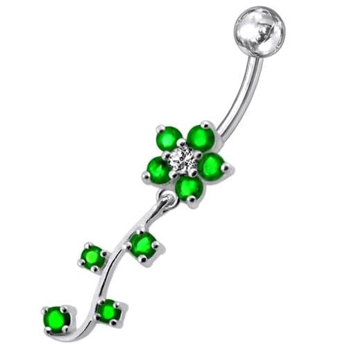 925 Sterling Silver Fancy  Silver Flower Dangling Belly Ring - Monster Piercing