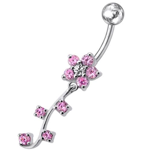 925 Sterling Silver Fancy  Silver Flower Dangling Belly Ring - Monster Piercing