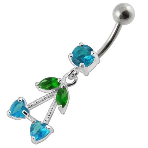 925 Sterling Silver Fancy Jewelled Double Heart Stone Dangling Belly Ring - Monster Piercing
