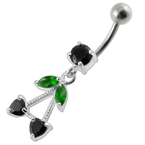 925 Sterling Silver Fancy Jewelled Double Heart Stone Dangling Belly Ring - Monster Piercing