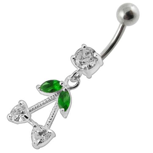 925 Sterling Silver Fancy Jewelled Double Heart Stone Dangling Belly Ring - Monster Piercing